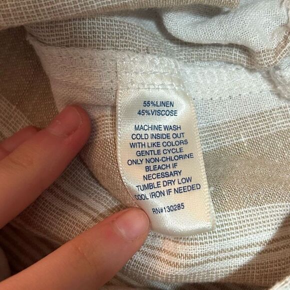Per Se Linen Blend Tan and White Striped Pants - Picture 7 of 7